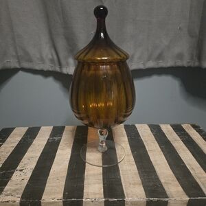 Vintage Italian Amber Empoli Circus Tent Candy Jar